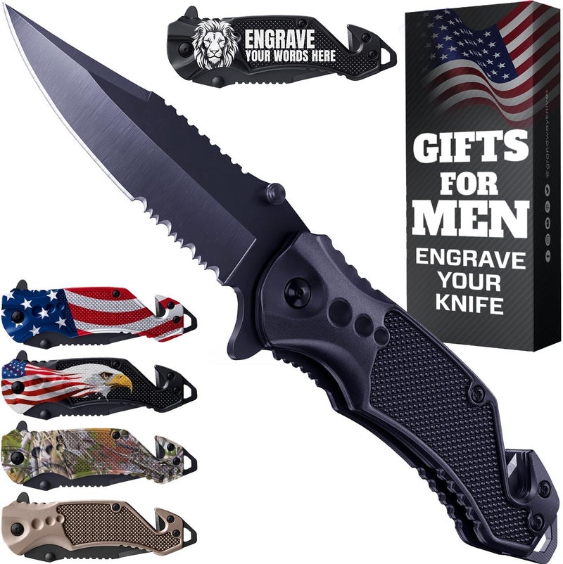 GOOD WORKER Legal Pocket Knife with 2.95” Serrated Blade, Glass Breaker, Seat Belt Cutter - EDC Sharp Folding Knives with Portable Clip - Small Tool for Tactical Camping Survival Hiking - Gifts for Men, Women - Image 1